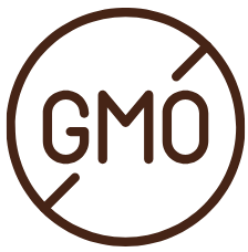 Non-GMO icon with the letters GMO in a circle with a diagonal line through it